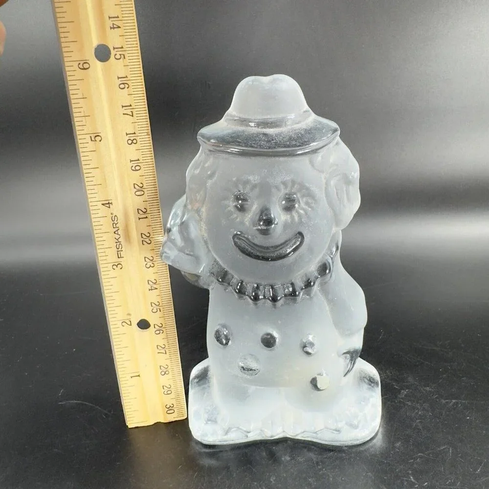 Vintage Viking Glass Clown‎ Figurine Paperweight Frosted Clear Heavy Crystal Vtg